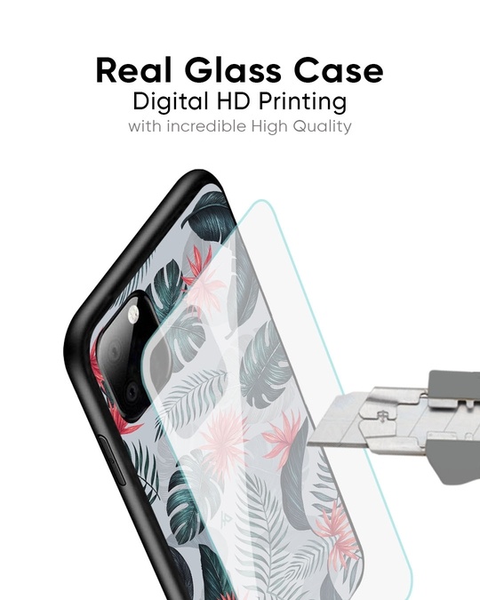 Shop Grey Retro Floral Leaf Glass Case for Samsung Galaxy A51-Design