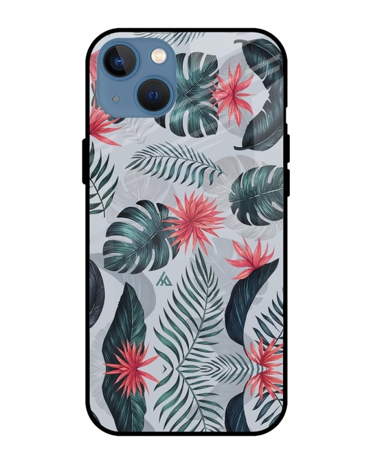 Shop Retro Floral Leaf Glass Case For Iphone 13-Front
