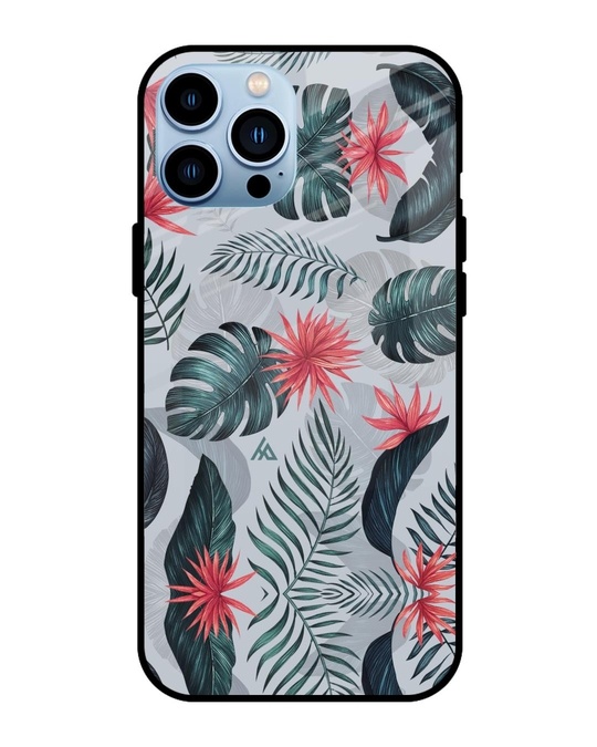 Shop Retro Floral Leaf Glass Case For Iphone 13 Pro Max-Front