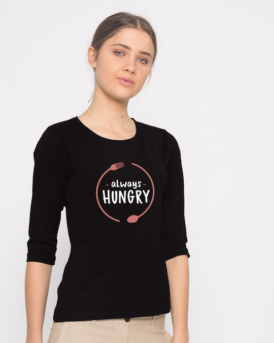 Shop Hungry Always Round Neck 3/4th Sleeve T-Shirt-Back