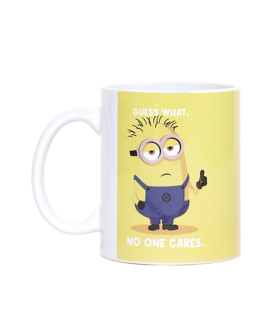 Shop Minions guess what no one cares Ceramic Mug,  (320ml, Yellow, Single Piece)-Back