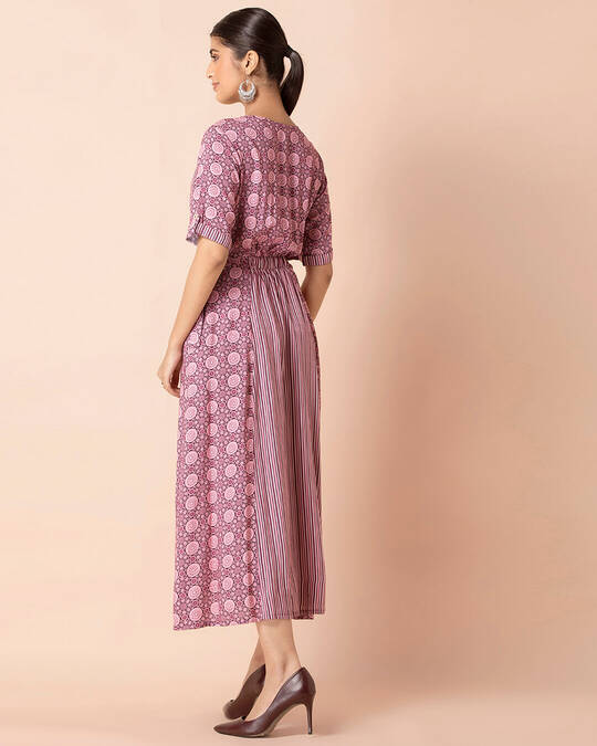 Buy Womens Pink Ajrakh Striped Side Tie Angrakha Dress Online At Bewakoof 0582