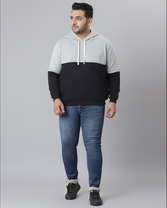 Shop Men's Black Colorblock Stylish Casual Hooded Sweatshirt-Full