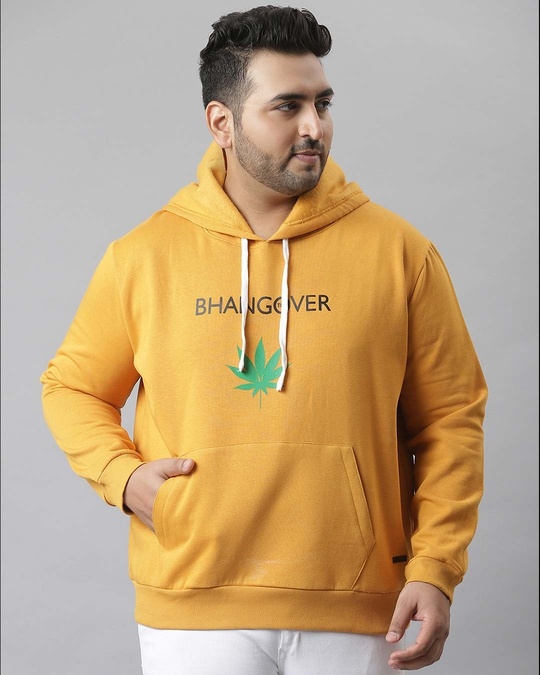 Shop Men's Yellow Printed Stylish Hooded Casual Sweatshirt-Front