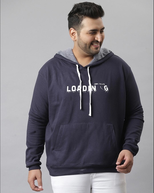 Shop Men's Blue Printed Stylish Hooded Casual Sweatshirt-Front