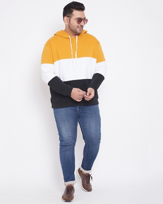 Shop Men's Plus Size Colourblocked Stylish Casual Winter Hooded Sweatshirt-Full