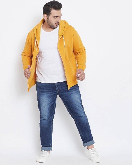 Shop Men's Plus Size Solid Stylish Casual Winter Hooded Sweatshirt-Full