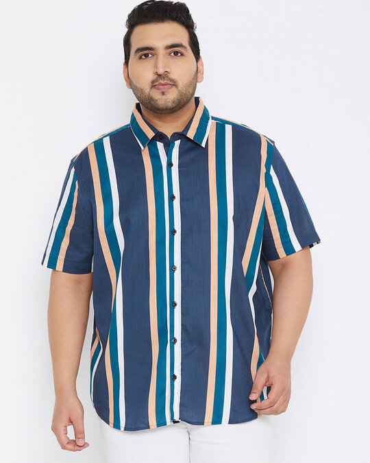 Shop Plus Size Men's Stylish Striped Half Sleeve Casual Shirt-Front
