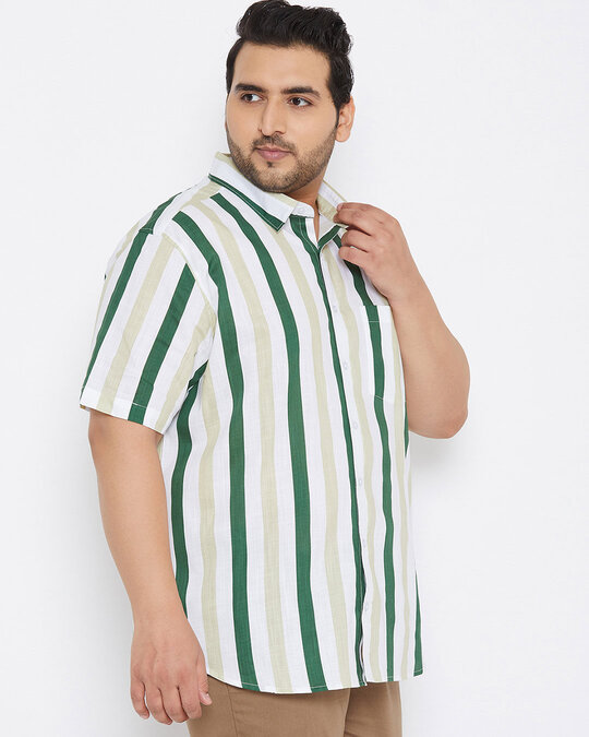 Shop Plus Size Men's Stylish Striped Half Sleeve Casual Shirt-Design