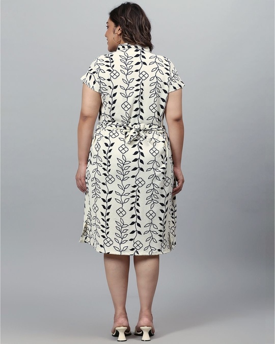 Shop Women's Beige Floral Design Stylish Casual Dress-Back