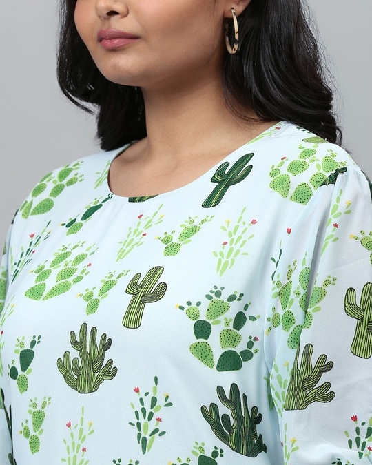 Shop Women's Green Floral Design Stylish Casual Dress-Full