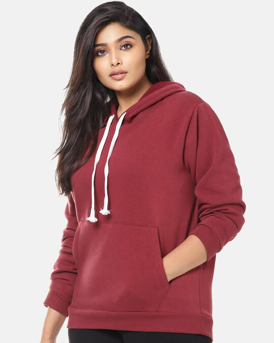 Shop Women's Plus Size Solid Stylish Casual Winter Hooded Sweatshirt-Back