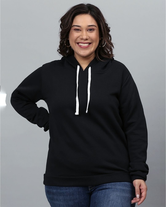 Shop Women's Black Solid Stylish Casual Hooded Sweatshirt-Front