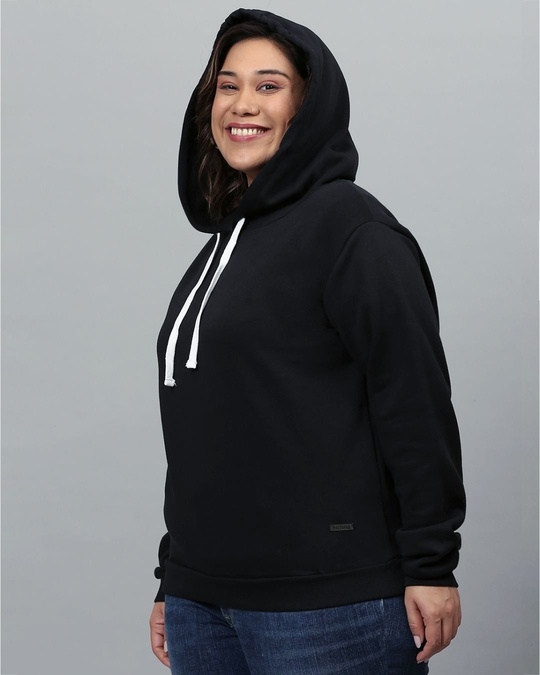 Shop Women's Black Solid Stylish Casual Hooded Sweatshirt-Design