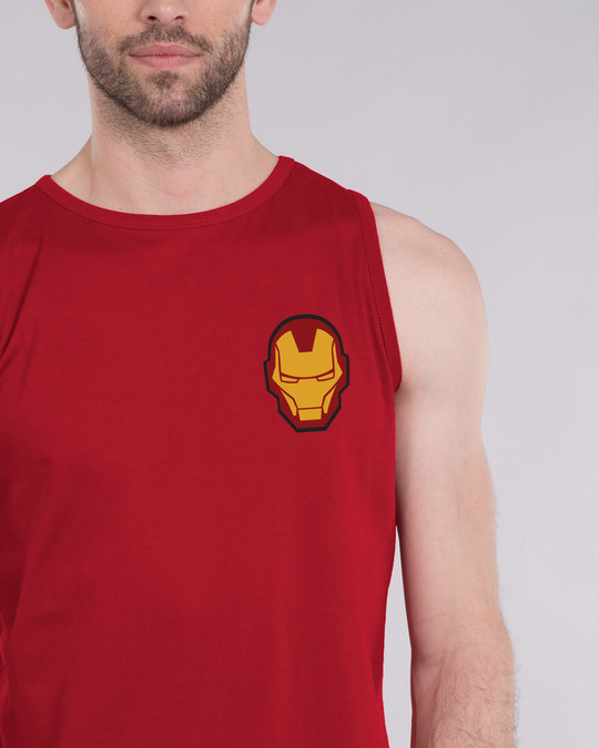 Buy Iron Man Printed Badge (AVL) Red Printed Sleeveless Vest For Men