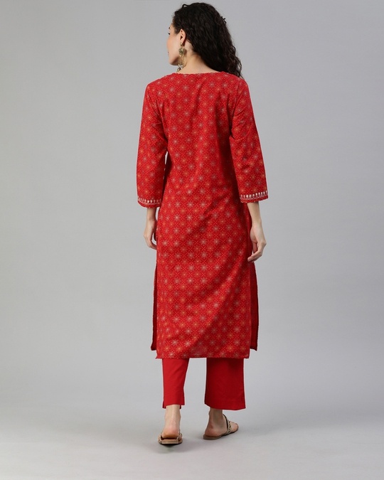 Shop Women's Red Yoke Design A Line Kurta-Back