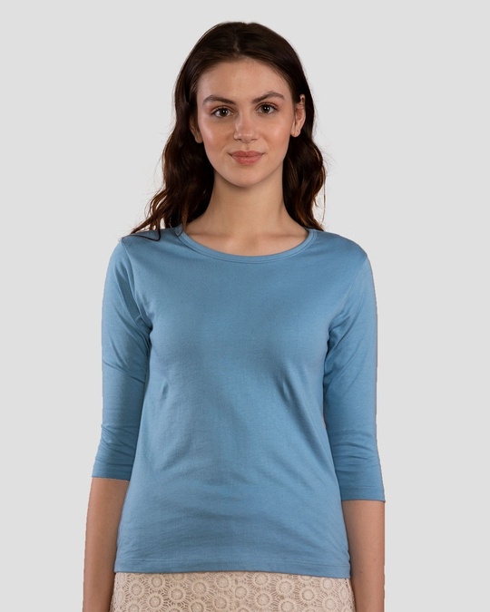 Shop Island Blue Round Neck 3/4th Sleeve T-Shirt-Front
