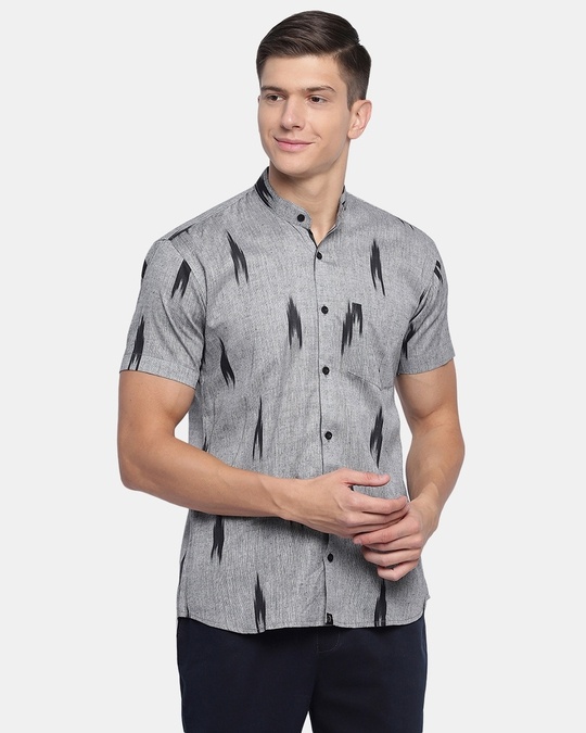 Shop Grey Black Handwoven Ikat Shirt-Front