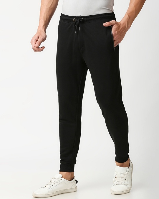 Shop Jet Black Casual Jogger Pants With Zipper-Back