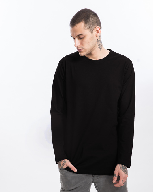 Jet Black Longline Full Sleeve T-Shirt 