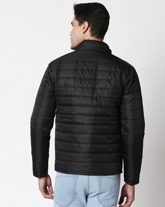 Jet Black Plain Puffer Jacket with Detachable Hood