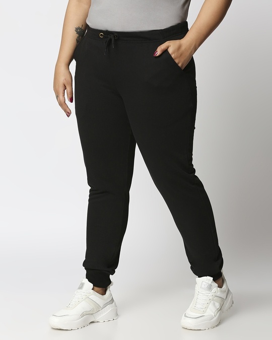 Shop Jet Black Plus Size Casual Jogger Pants-Design