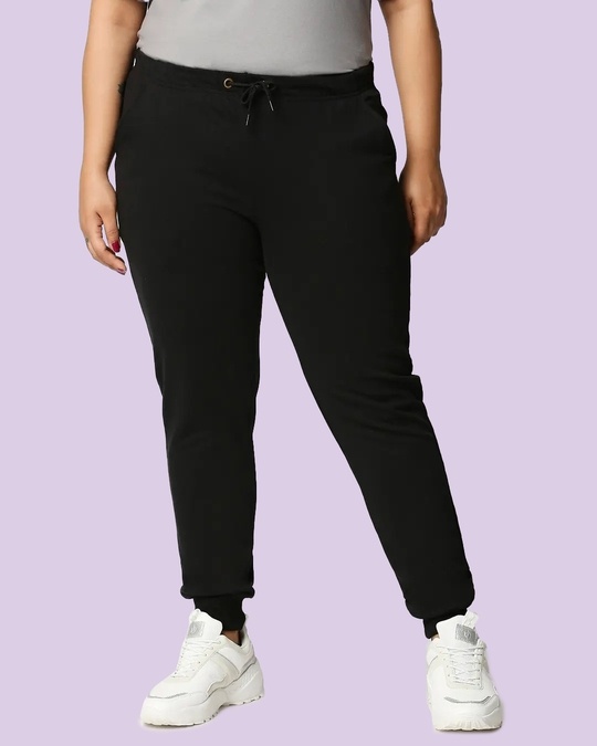 Shop Jet Black Plus Size Casual Jogger Pants-Front