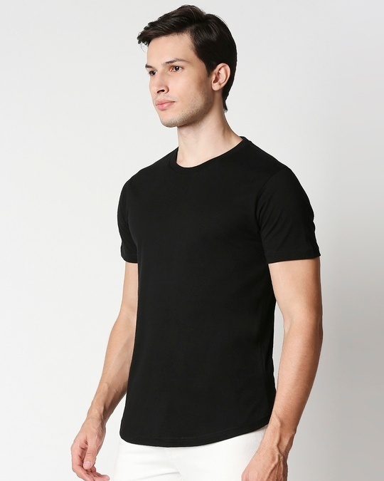 Shop Jet Black Round Neck Tail Hem T-Shirt-Design