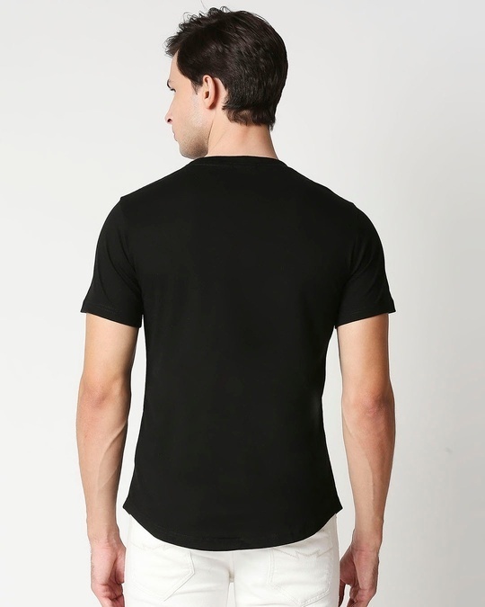 Shop Jet Black Round Neck Tail Hem T-Shirt-Full