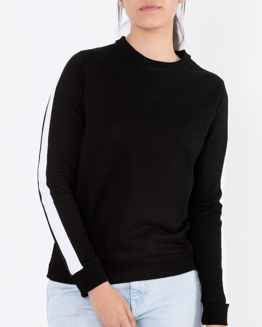 Shop Jet Black-White Fleece Sweater-Front
