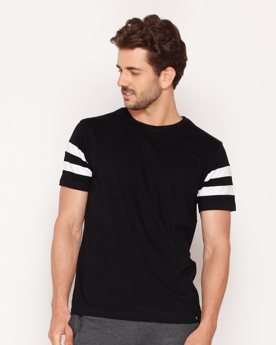 Buy Jet Black-white Sports Trim T-Shirt for Men black,white Online at ...