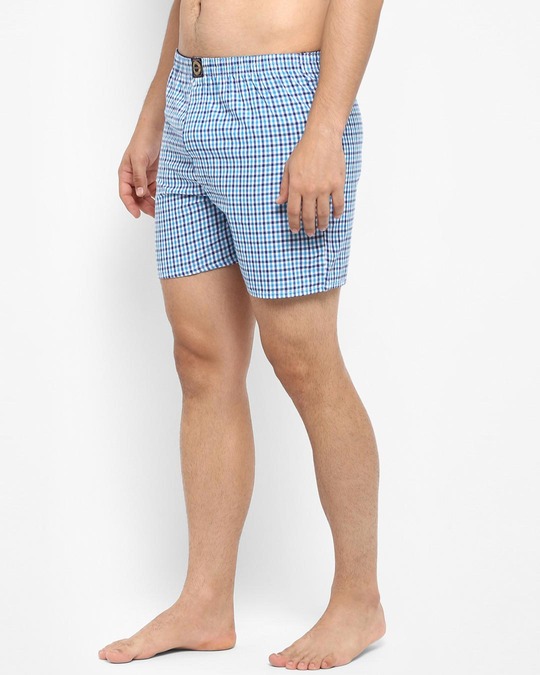 Shop | White And Blue Checked Boxers-Back