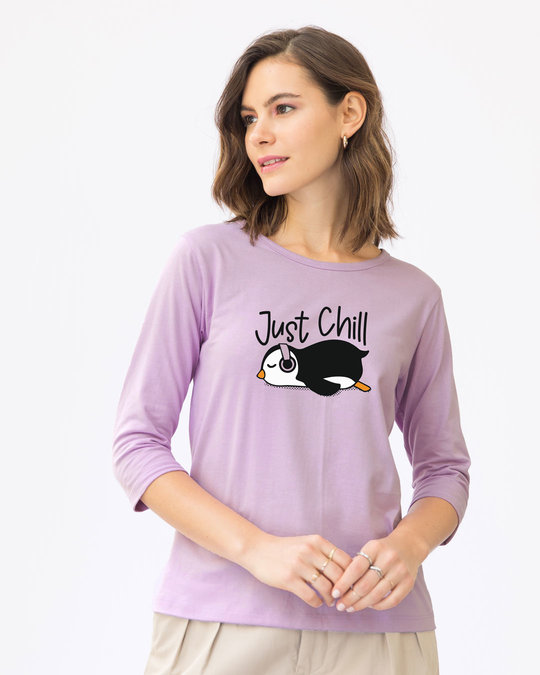 Shop Just Chill-penguin Round Neck 3/4th Sleeve T-Shirt-Front