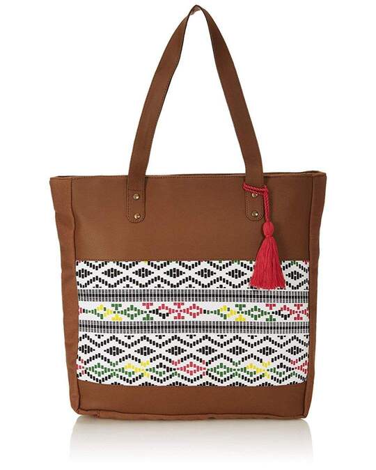 Buy Pu Leather And Canvas Printed Multicolor Tote Bag Online in India ...