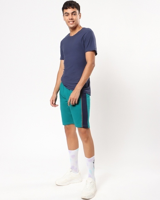 Shop Men's Green Color Block Shorts-Full
