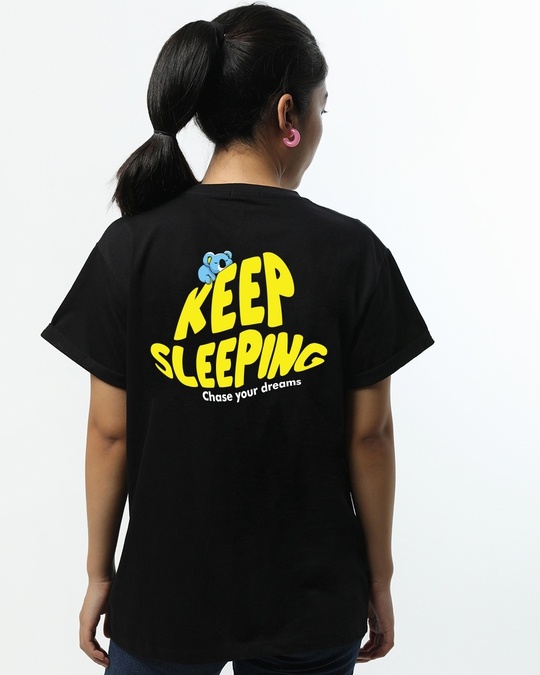Shop Women's Black Keep Sleeping Typography Boyfriend T-shirt-Design