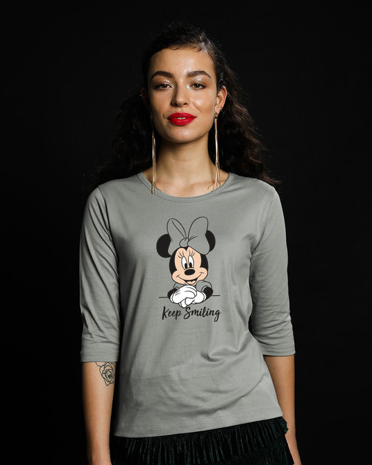 Shop Keep Smiling Minnie Round Neck 3/4th Sleeve T-Shirt (DL)-Front