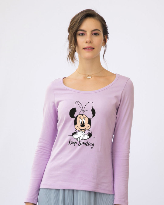 Shop Keep Smiling Minnie Scoop Neck Full Sleeve T-Shirt (DL)-Front