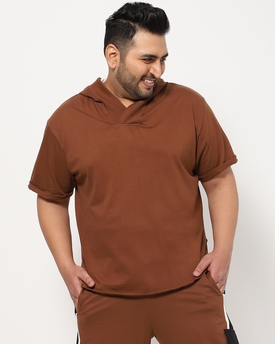 Shop Killer Brown Plus Size Apple Cut Hoodie T-shirt-Front