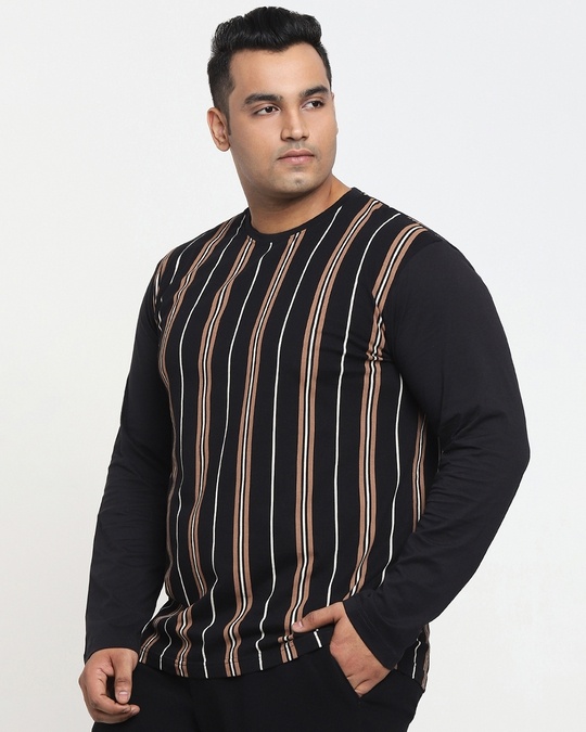 Shop Killer Brown Plus Size Stripe T-shirt-Back