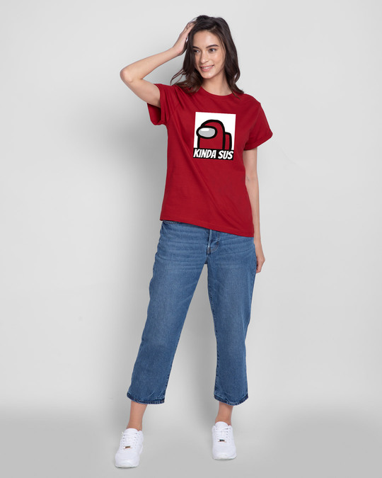 Shop Kinds Sus Imposter Boyfriend T-Shirt Bold Red-Full