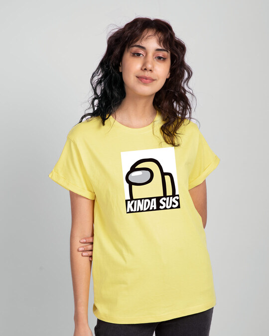 Shop Kinds Sus Imposter Boyfriend T-Shirts Pastel Yellow-Front