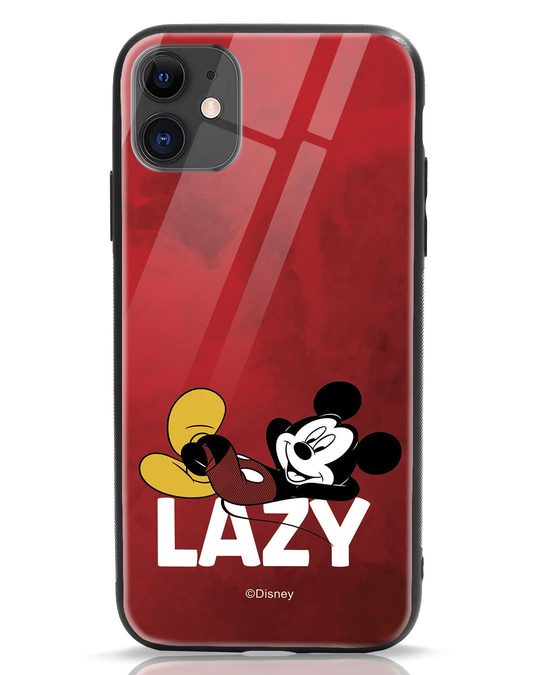 Shop Lazy Mickey iPhone 11 Glass Mobile Cover-Front