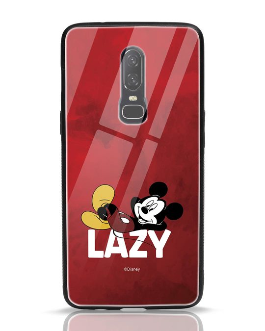 Shop Lazy Mickey OnePlus 6 Glass Mobile Cover-Front