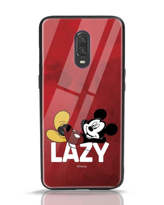 Shop Lazy Mickey OnePlus 6T Glass Mobile Cover-Front
