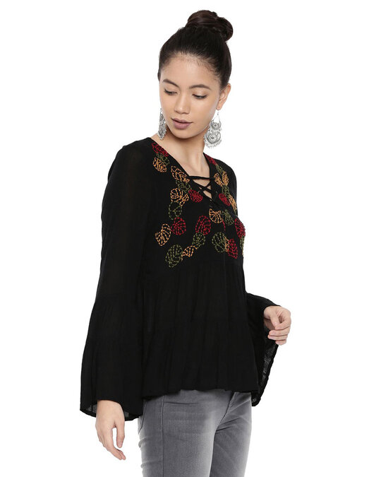Shop Women's Black Abstract Full Sleeve Top-Back