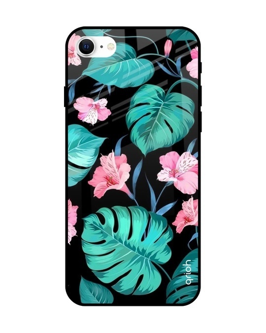 Shop Leaves & Flowers Printed Premium Glass Cover for iPhone SE 2022 (Shock Proof, Lightweight)-Front