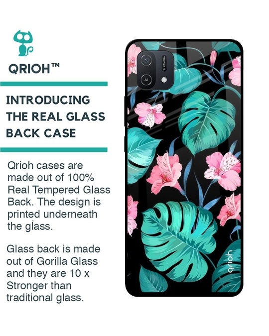 Shop Leaves & Flowers Printed Premium Glass Cover for Oppo A16K (Shockproof, Light Weight)-Back