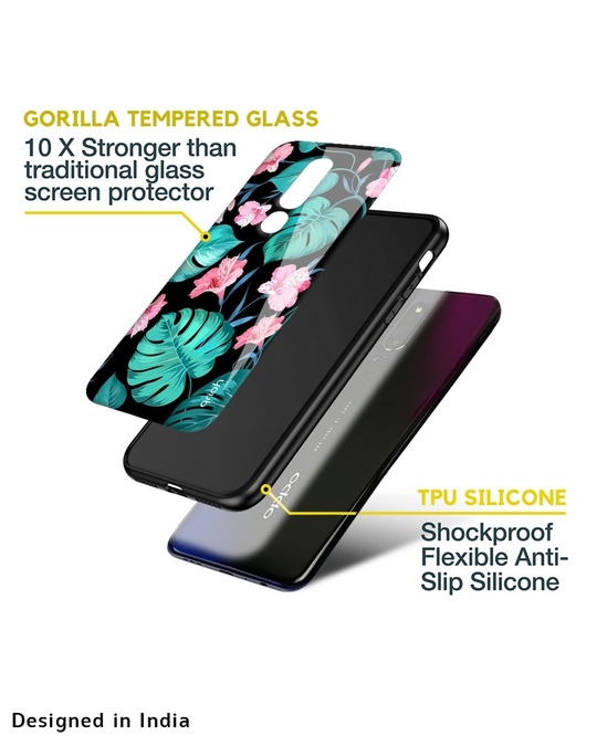 Shop Leaves & Flowers Printed Premium Glass Cover for Oppo A16K (Shockproof, Light Weight)-Design