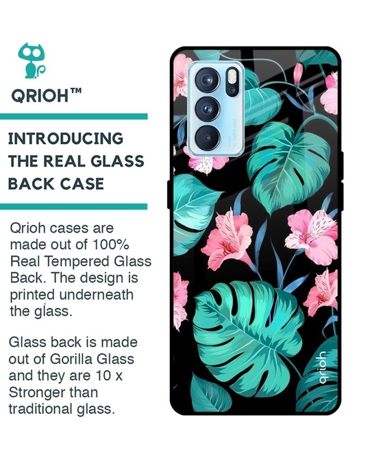 Shop Leaves & Flowers Printed Premium Glass Cover for Oppo Reno 6 Pro (Shock Proof, Lightweight)-Back